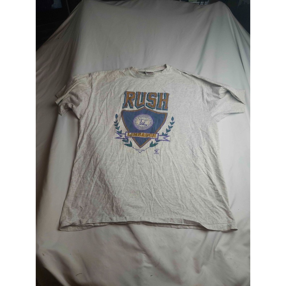 Vintage PowerPro Rush Limbaugh T-Shirt Mens Size XL Gray Cotton Knit Tee Casual